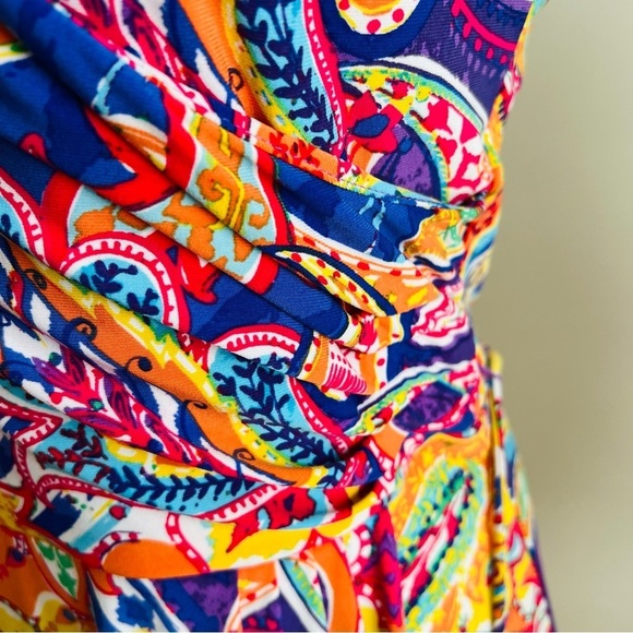 LAUREN RALPH LAUREN Paisley Dress Stretchy Surplice Sleeveless Tie Belt - Picture 8 of 8